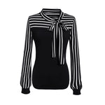 Tie-Bow Neck Striped Blouse