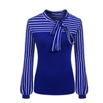 Tie-Bow Neck Striped Blouse