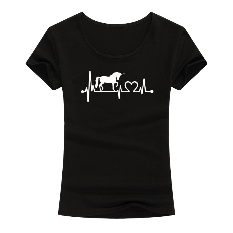 Unicorn Heartbeat Heart Line Design T-shirt