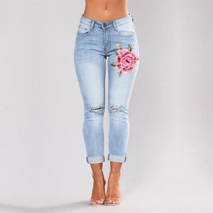 Floral Print Skinny Denim Jeans