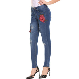 Ripped Denim Floral Jeans