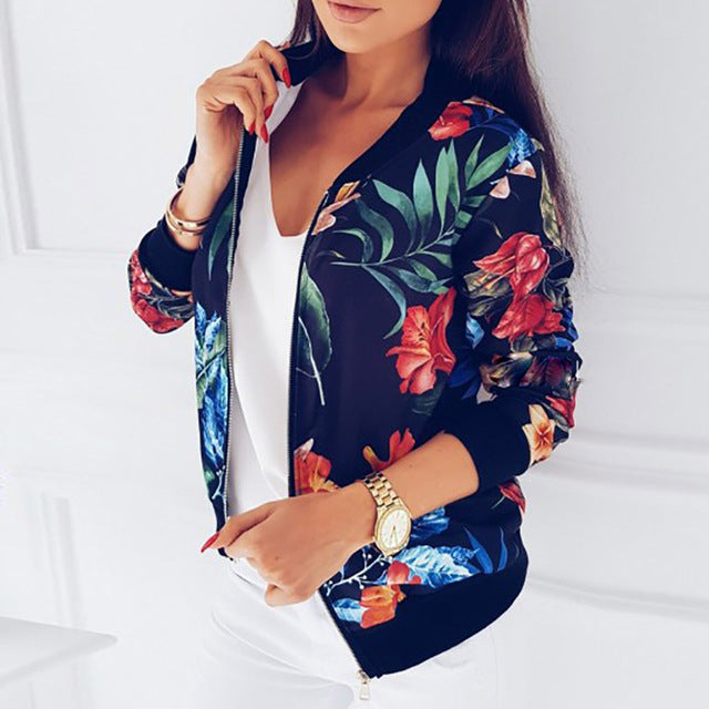 www. - Floral Print Bomber Jacket Women Coat New Fashion