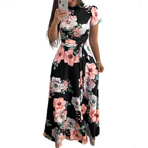 Casual Flower Print Maxi Dress